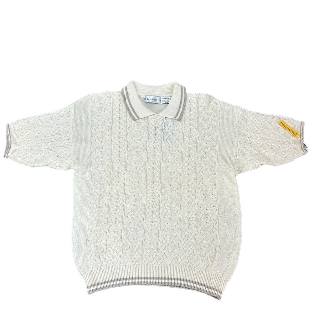 Vintage Robert Scott LTD Cotton Cable Knit Short Sleeve Top L 90’s Preppy